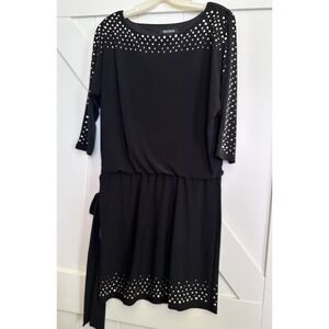 NWOT White House Black Market Black‎ Boat Neck Studded Stretch Blouson Dress XS